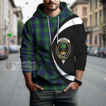 Hamilton Green Hunting Tartan Hoodie with Family Crest Circle Style