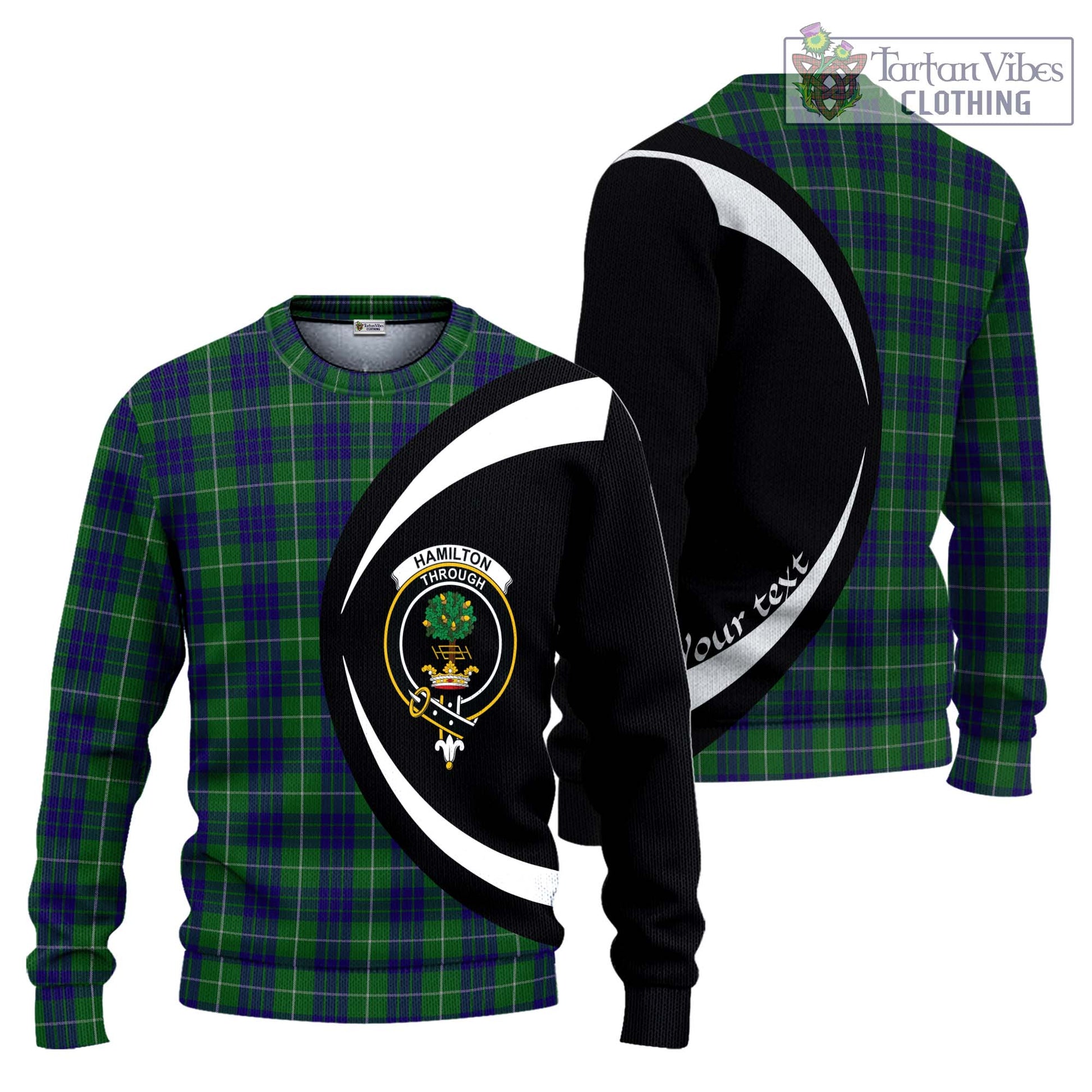 Hamilton Green Hunting Tartan Ugly Sweater with Family Crest Circle Style Unisex - Tartan Vibes Clothing