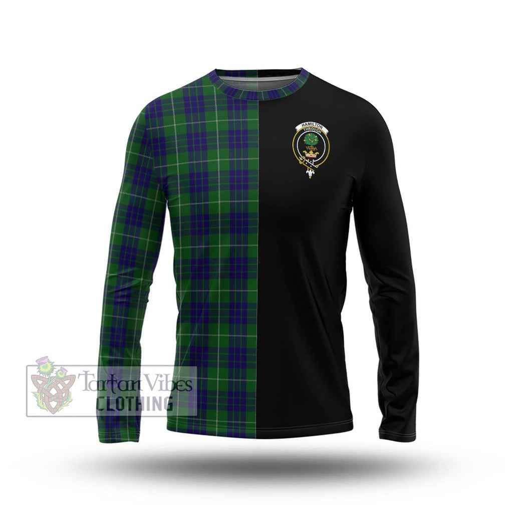 Hamilton Green Hunting Tartan Long Sleeve T-Shirt with Family Crest and Half Of Me Style Unisex - Tartanvibesclothing Shop