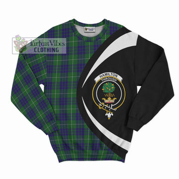 Hamilton Green Hunting Tartan Sweatshirt with Family Crest Circle Style