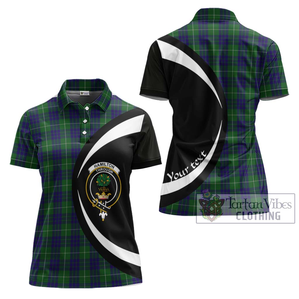 Hamilton Green Hunting Tartan Women's Polo Shirt with Family Crest Circle Style Women - Tartan Vibes Clothing