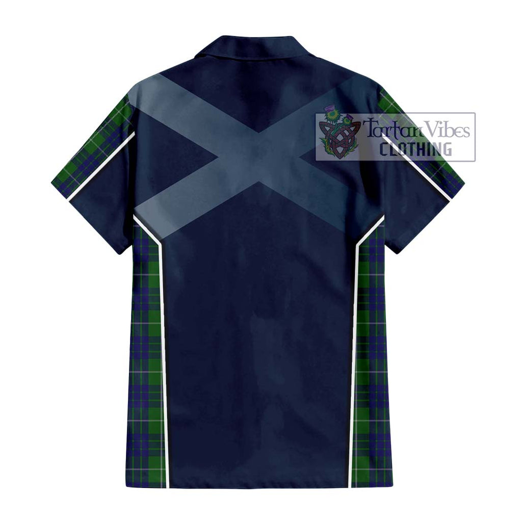 Hamilton Green Hunting Tartan Short Sleeve Button Shirt with Family Crest and Lion Rampant Vibes Sport Style - Tartan Vibes Clothing