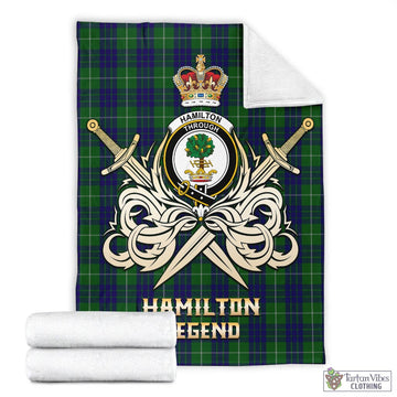 Hamilton Green Hunting Tartan Blanket with Clan Crest and the Golden Sword of Courageous Legacy