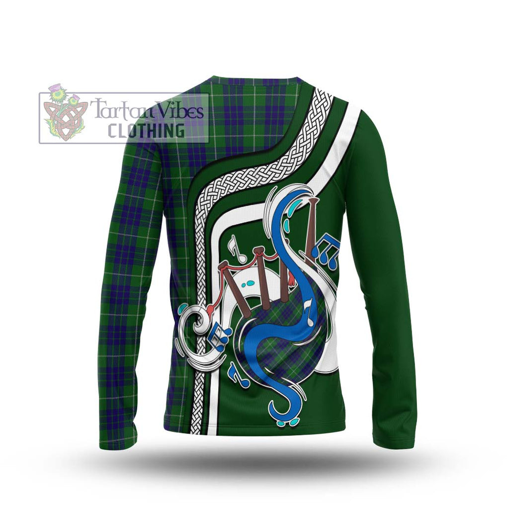 Tartan Vibes Clothing Hamilton Green Hunting Tartan Long Sleeve T-Shirt with Epic Bagpipe Style