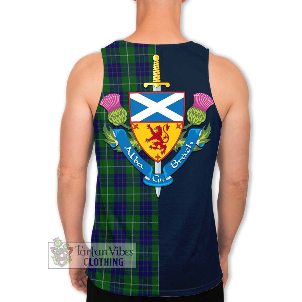 Tartan Vibes Clothing Hamilton Green Hunting Tartan Men's Tank Top with Scottish Lion Royal Arm Half Style