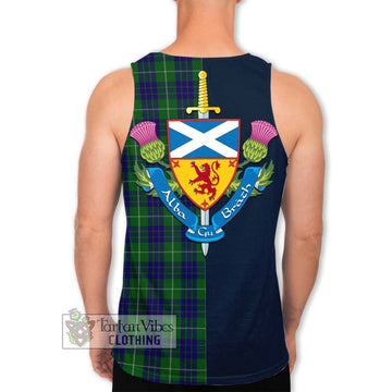 Hamilton Green Hunting Tartan Men's Tank Top Alba with Scottish Lion Royal Arm Half Style