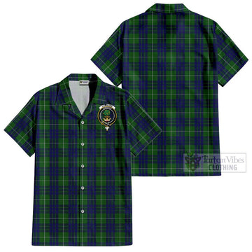 Hamilton Green Hunting Tartan Cotton Hawaiian Shirt with Family Crest