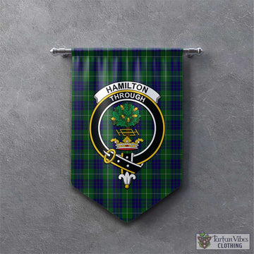 Hamilton Green Hunting Tartan Gonfalon, Tartan Banner with Family Crest