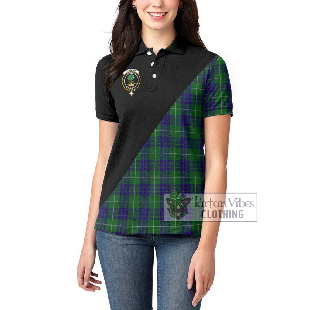 Hamilton Green Hunting Tartan Women's Polo Shirt with Family Crest and Military Logo Style - Tartanvibesclothing Shop