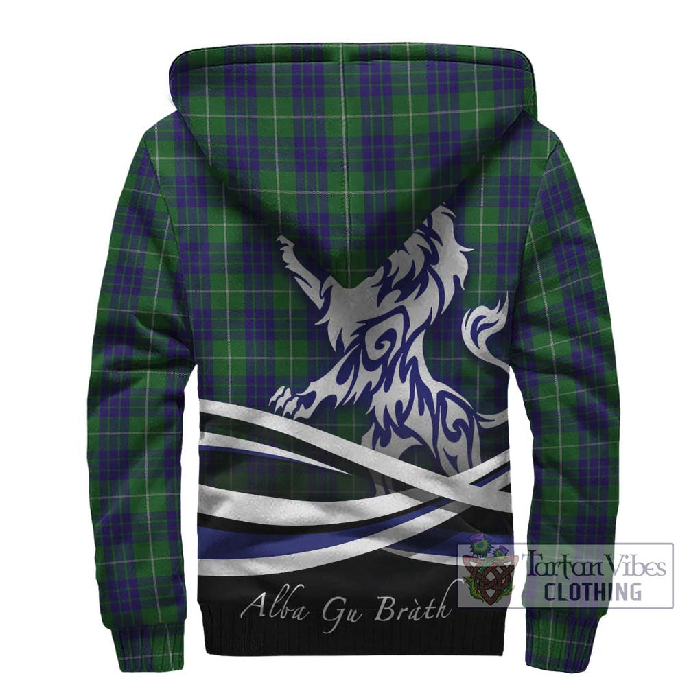 Hamilton Green Hunting Tartan Sherpa Hoodie with Alba Gu Brath Regal Lion Emblem - Tartanvibesclothing Shop