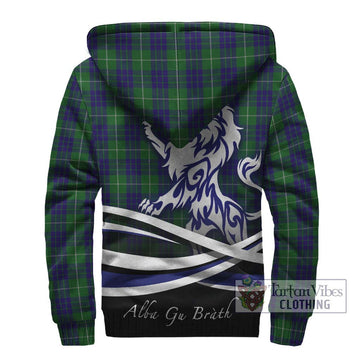 Hamilton Green Hunting Tartan Sherpa Hoodie with Alba Gu Brath Regal Lion Emblem