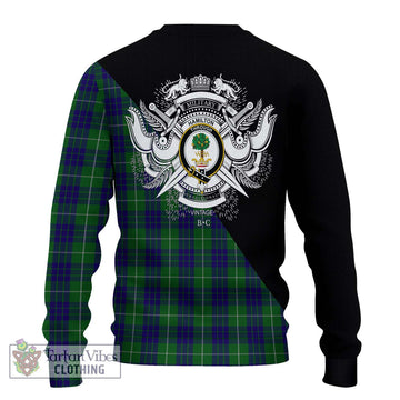 Hamilton Green Hunting Tartan Ugly Sweater with Family Crest and Military Logo Style