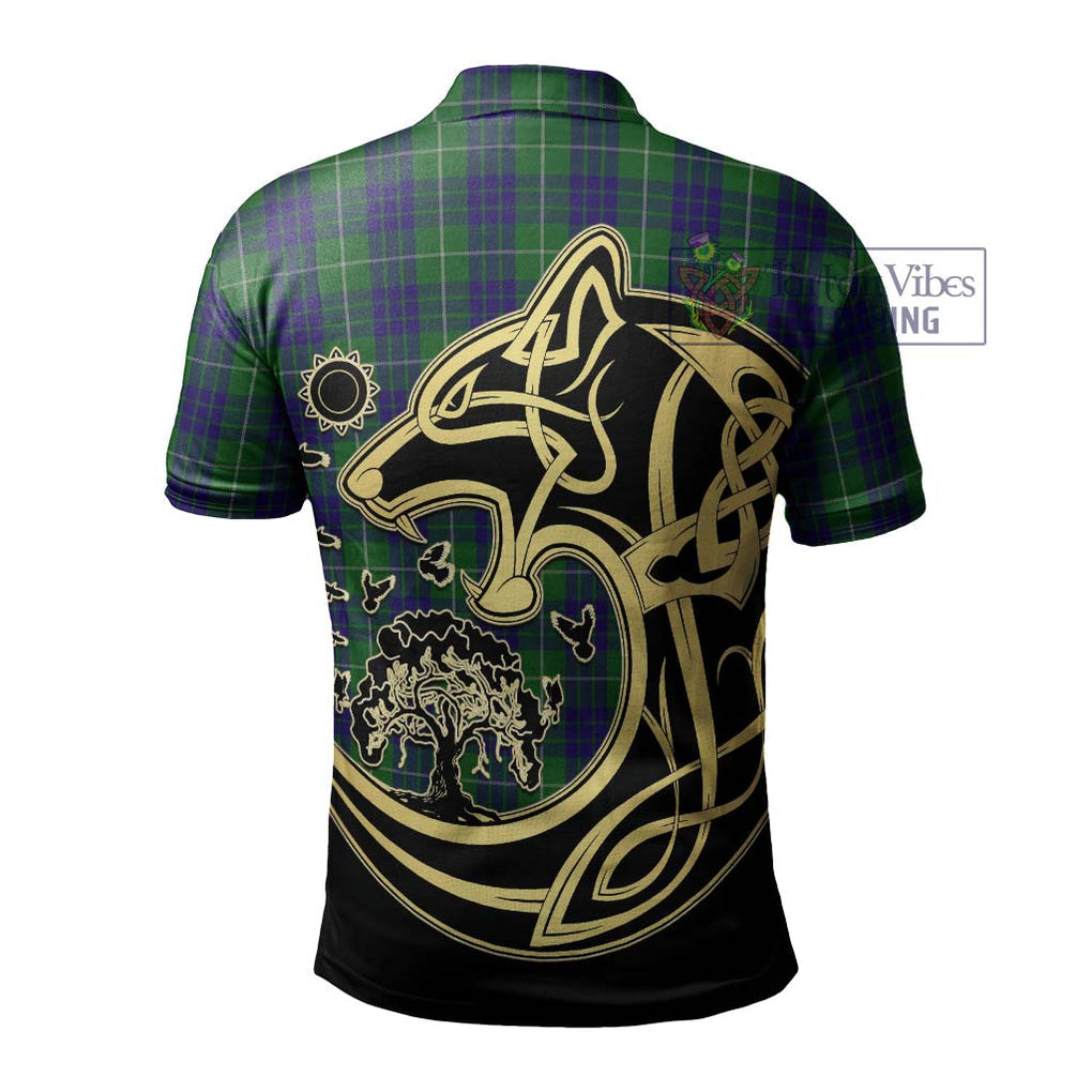 Hamilton Green Hunting Tartan Polo Shirt with Family Crest Celtic Wolf Style - Tartanvibesclothing Shop