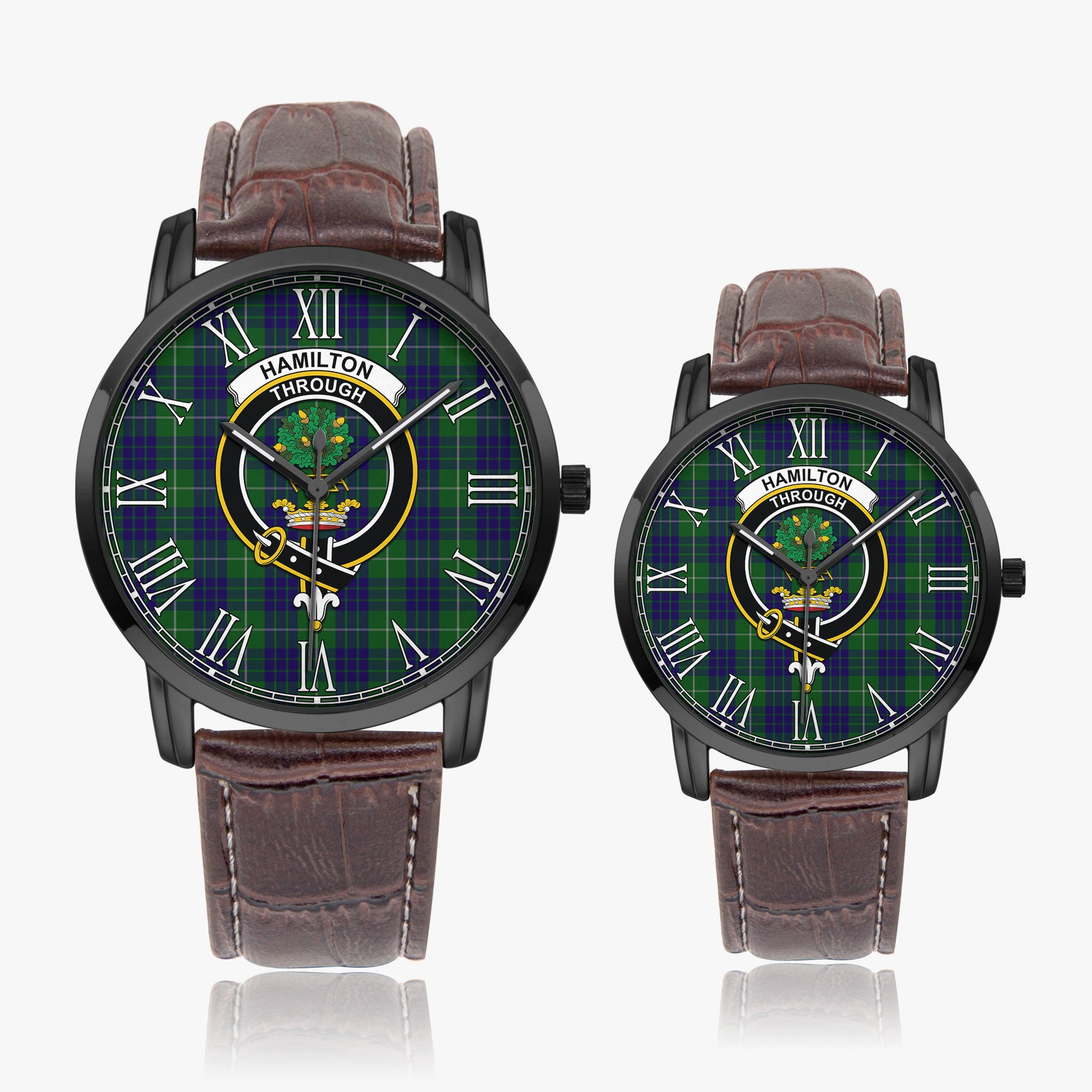 Hamilton Green Hunting Tartan Family Crest Leather Strap Quartz Watch - Tartanvibesclothing