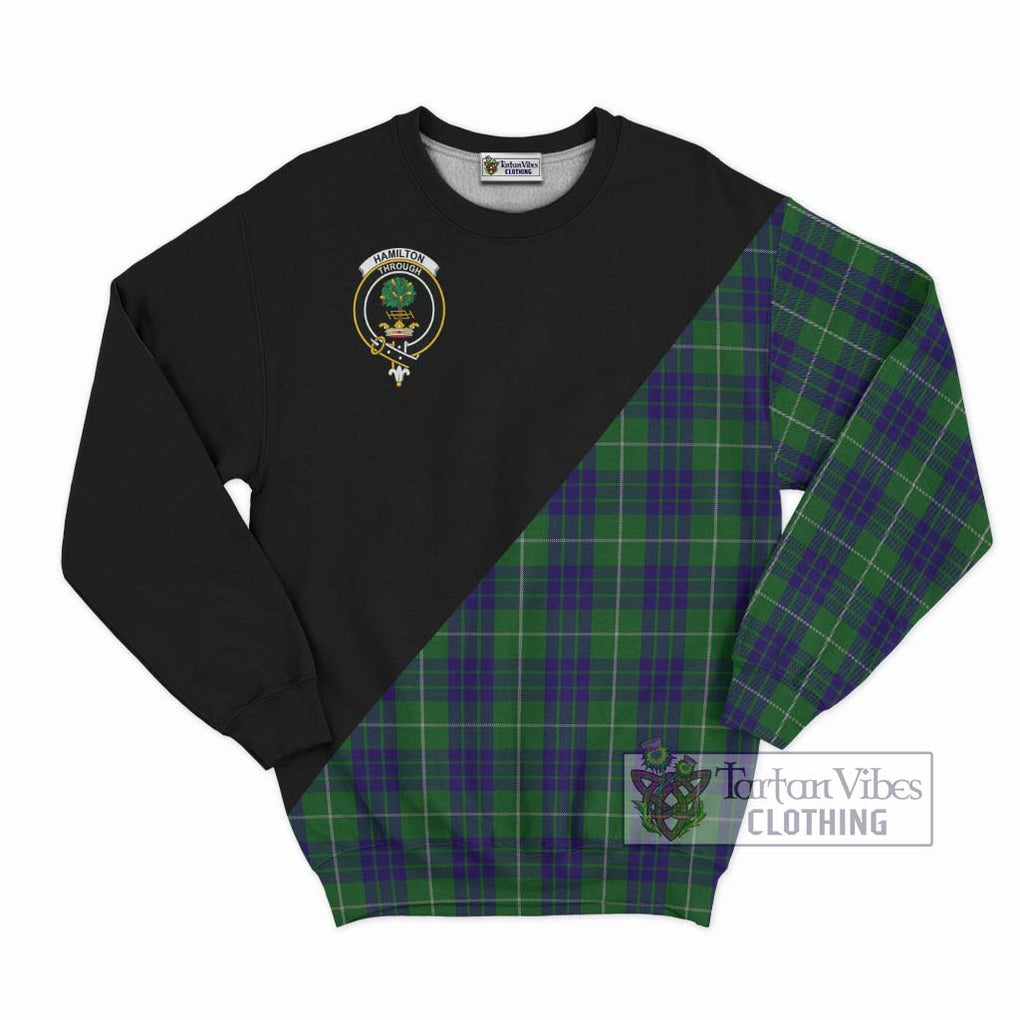 Hamilton Green Hunting Tartan Sweatshirt with Family Crest and Military Logo Style - Tartanvibesclothing Shop