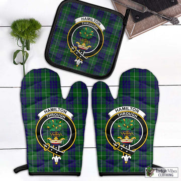 Hamilton Green Hunting Tartan Combo Oven Mitt & Pot-Holder with Family Crest