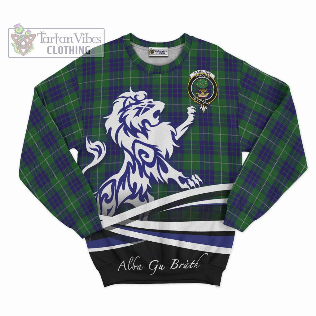 Hamilton Green Hunting Tartan Sweatshirt with Alba Gu Brath Regal Lion Emblem - Tartanvibesclothing Shop