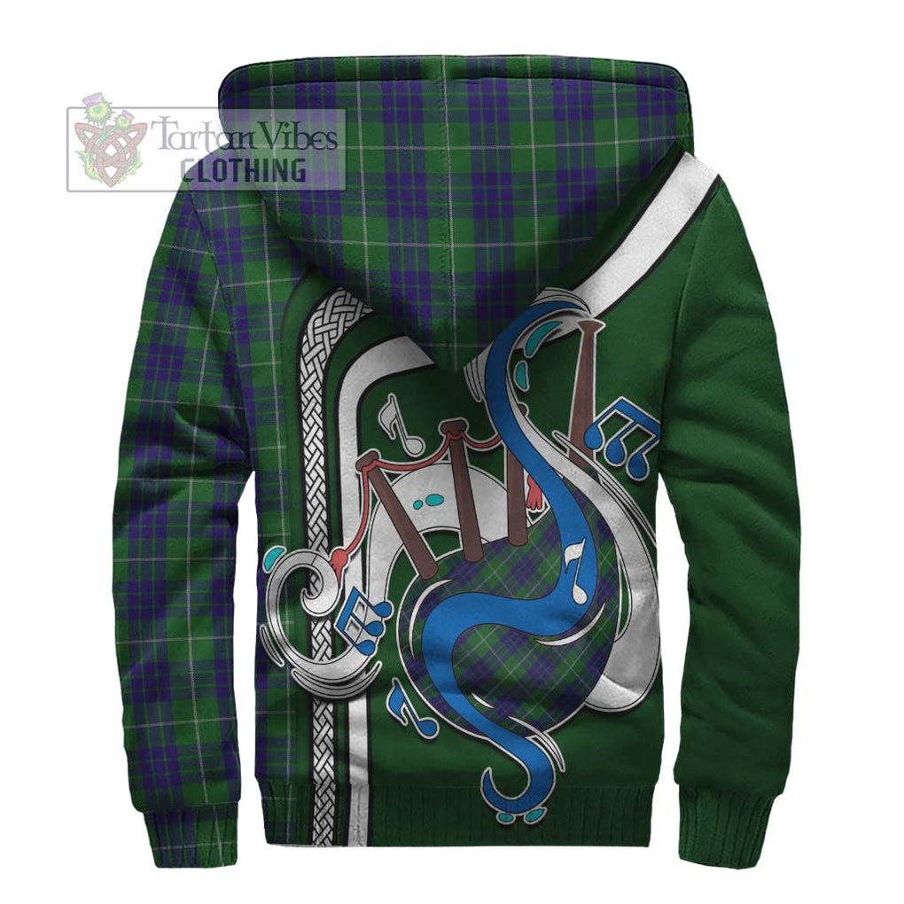 Hamilton Green Hunting Tartan Sherpa Hoodie with Epic Bagpipe Style - Tartanvibesclothing Shop