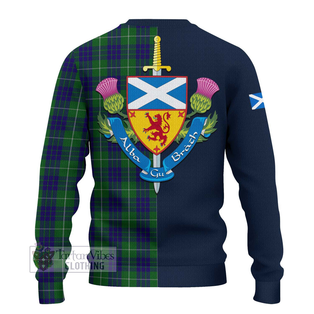 Tartan Vibes Clothing Hamilton Green Hunting Tartan Knitted Sweater with Scottish Lion Royal Arm Half Style