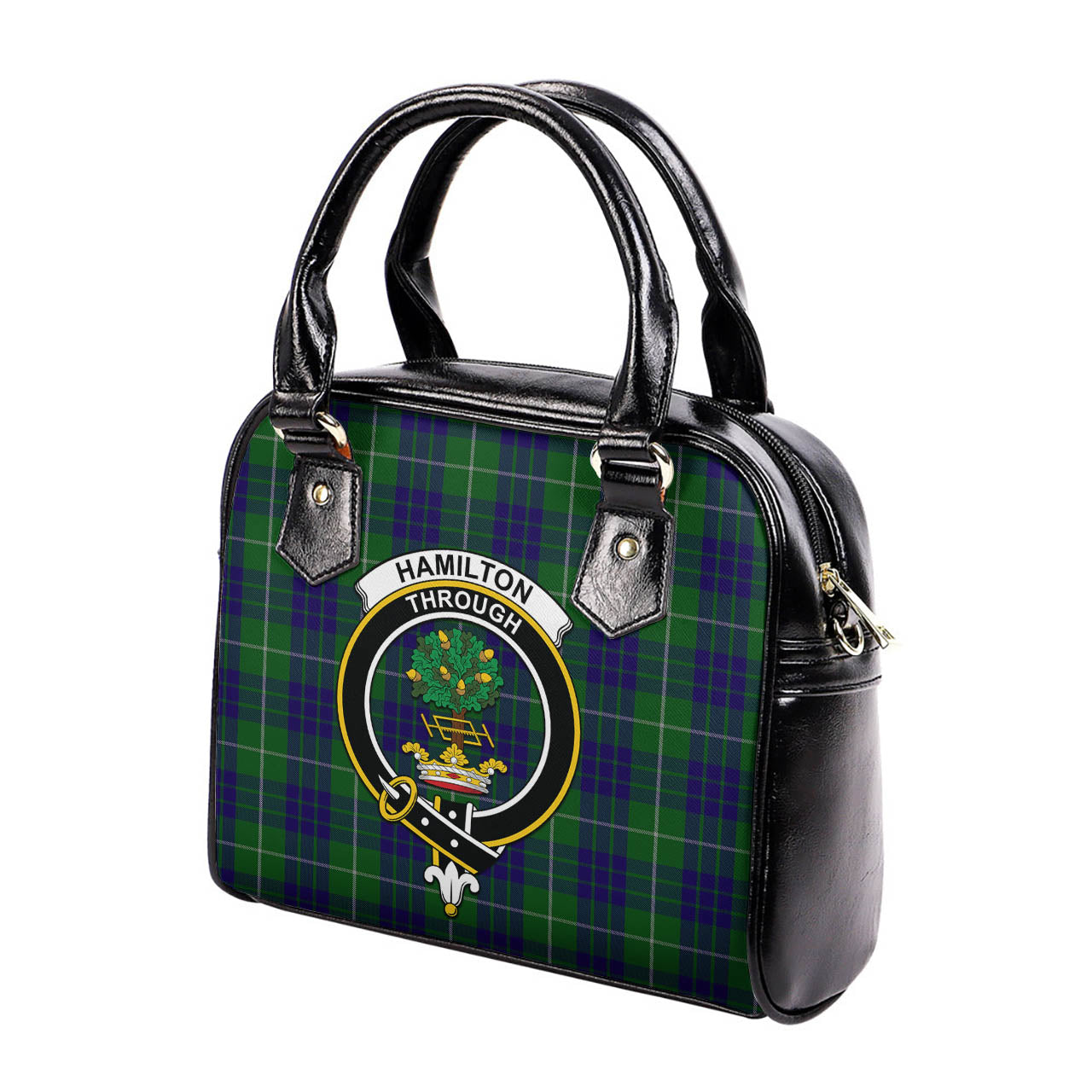 Hamilton Green Hunting Tartan Shoulder Handbags with Family Crest - Tartanvibesclothing