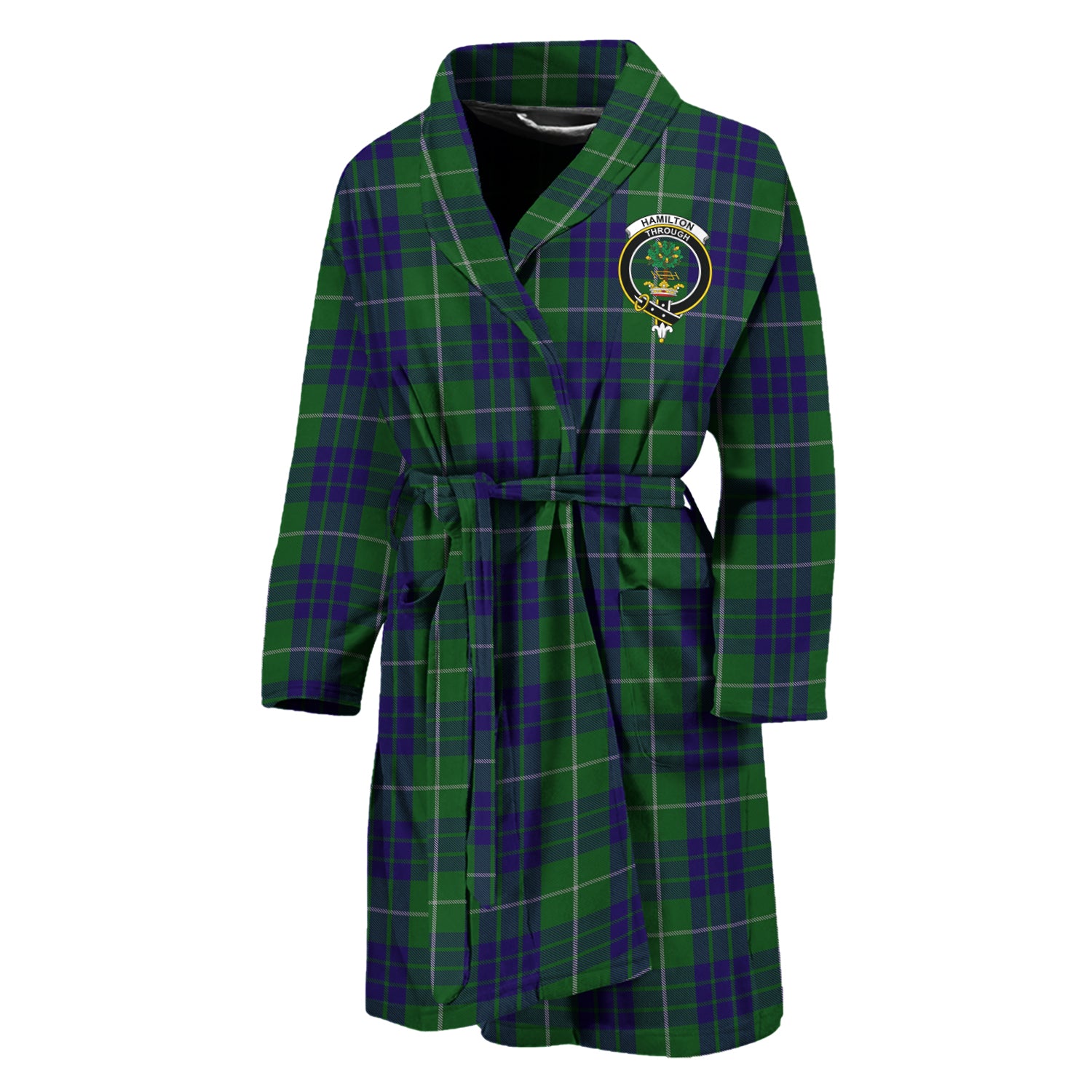 Hamilton Green Hunting Tartan Bathrobe with Family Crest Unisex M - Tartan Vibes Clothing