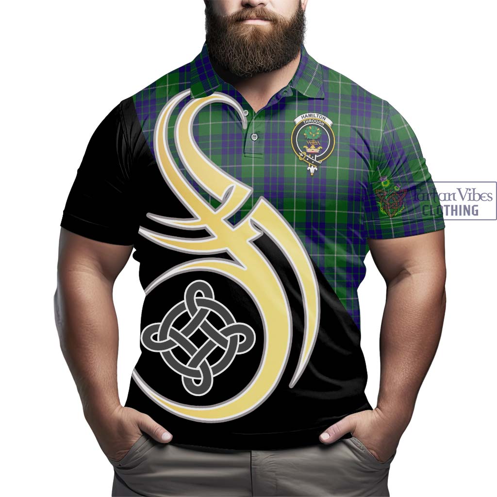 Hamilton Green Hunting Tartan Polo Shirt with Family Crest and Celtic Symbol Style - Tartan Vibes Clothing