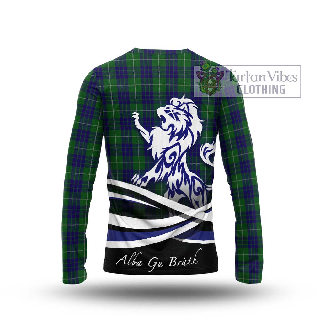 Hamilton Green Hunting Tartan Long Sleeve T-Shirt with Alba Gu Brath Regal Lion Emblem - Tartanvibesclothing Shop