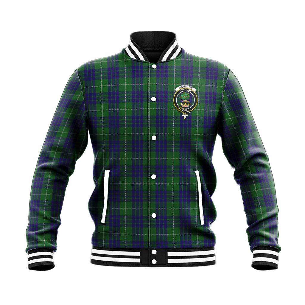 Hamilton Green Hunting Tartan Baseball Jacket with Family Crest - Tartan Vibes Clothing