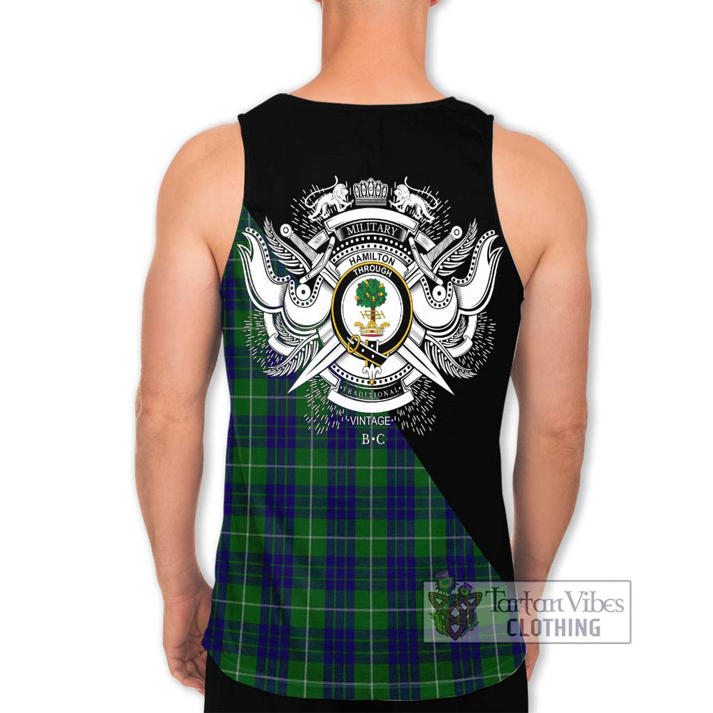 Hamilton Green Hunting Tartan Men's Tank Top with Family Crest and Military Logo Style - Tartanvibesclothing Shop