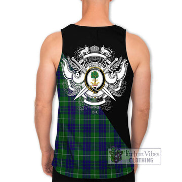 Hamilton Green Hunting Tartan Men's Tank Top with Family Crest and Military Logo Style