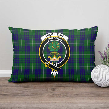 Hamilton Green Hunting Tartan Pillow Cover with Family Crest