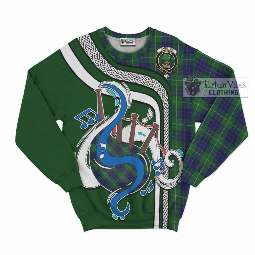 Tartan Vibes Clothing Hamilton Green Hunting Tartan Sweatshirt with Epic Bagpipe Style