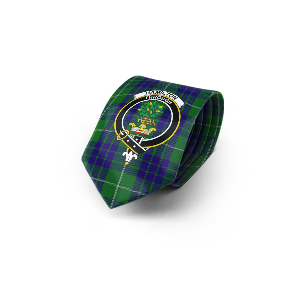 Hamilton Green Hunting Tartan Classic Necktie with Family Crest - Tartan Vibes Clothing