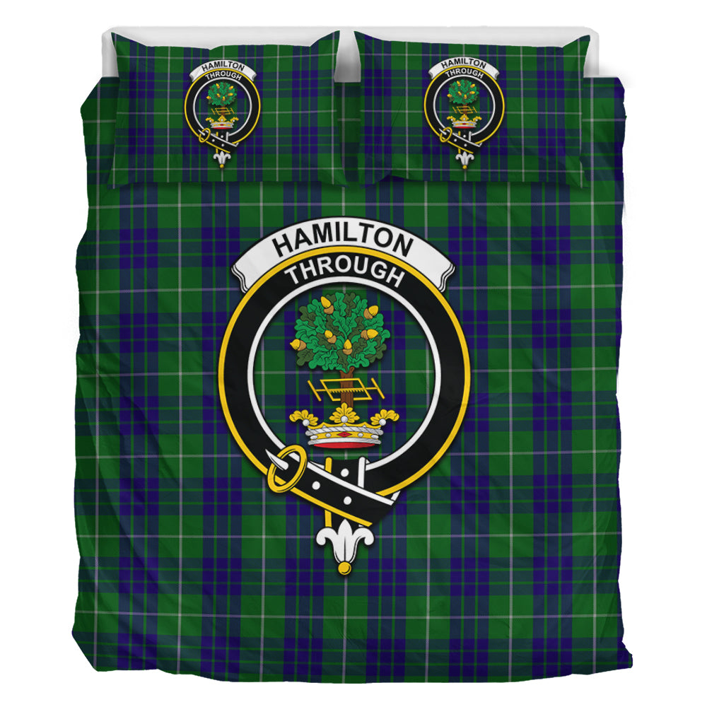 Hamilton Green Hunting Tartan Bedding Set with Family Crest - Tartan Vibes Clothing