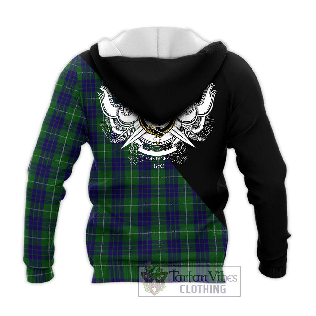 Hamilton Green Hunting Tartan Knitted Hoodie with Family Crest and Military Logo Style - Tartanvibesclothing Shop