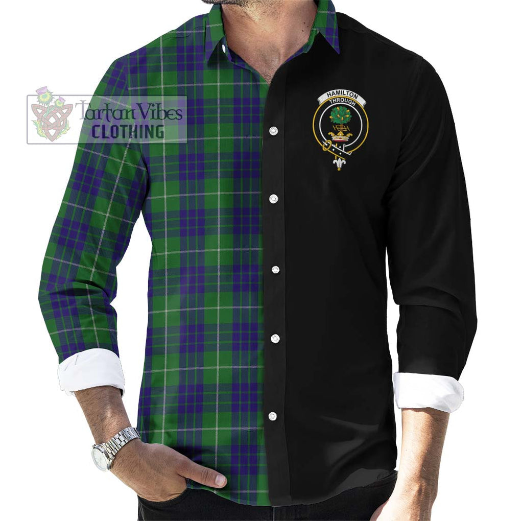 Hamilton Green Hunting Tartan Long Sleeve Button Shirt with Family Crest and Half Of Me Style - Tartanvibesclothing Shop