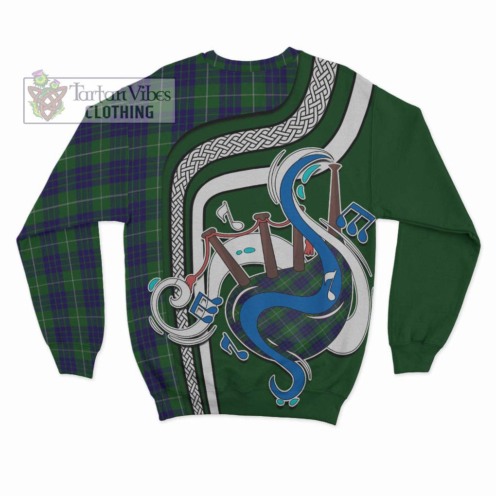 Tartan Vibes Clothing Hamilton Green Hunting Tartan Sweatshirt with Epic Bagpipe Style