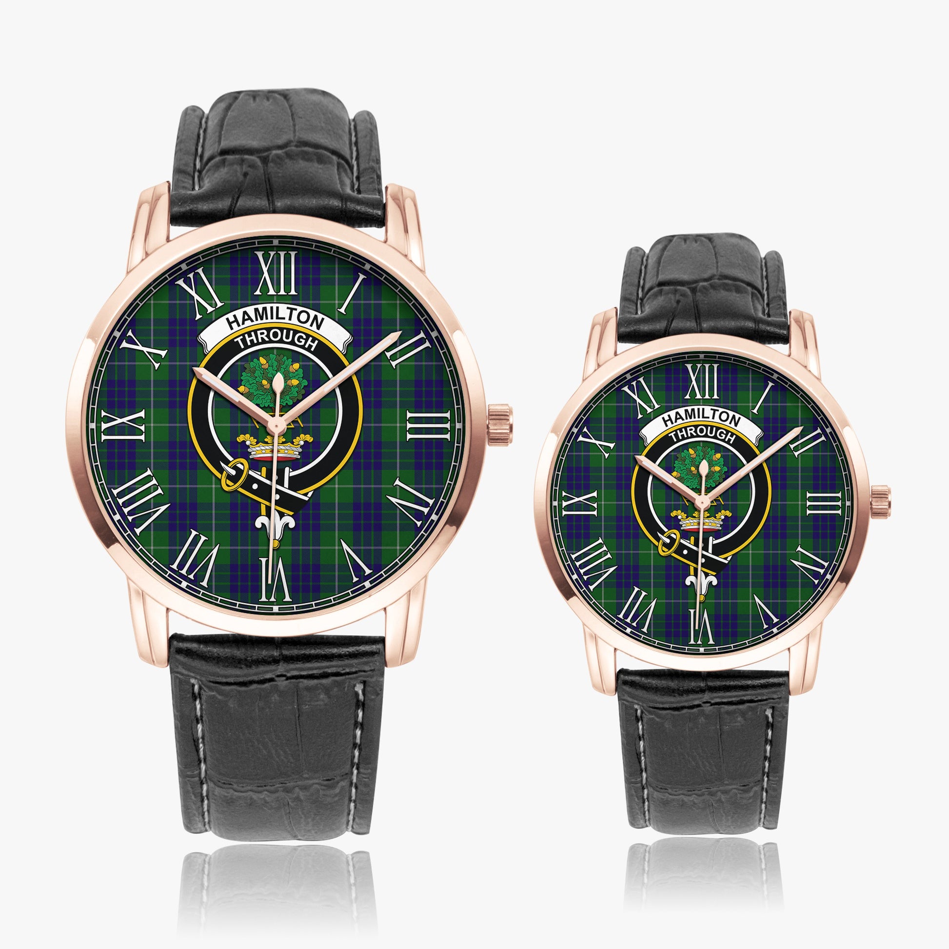 Hamilton Green Hunting Tartan Family Crest Leather Strap Quartz Watch - Tartanvibesclothing