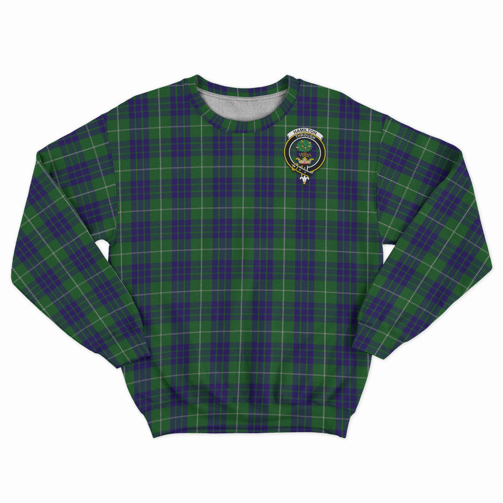 Hamilton Green Hunting Tartan Sweatshirt with Family Crest - Tartan Vibes Clothing