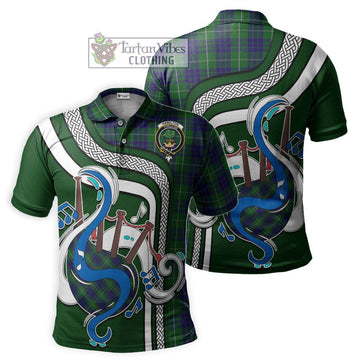 Hamilton Green Hunting Tartan Polo Shirt with Epic Bagpipe Style