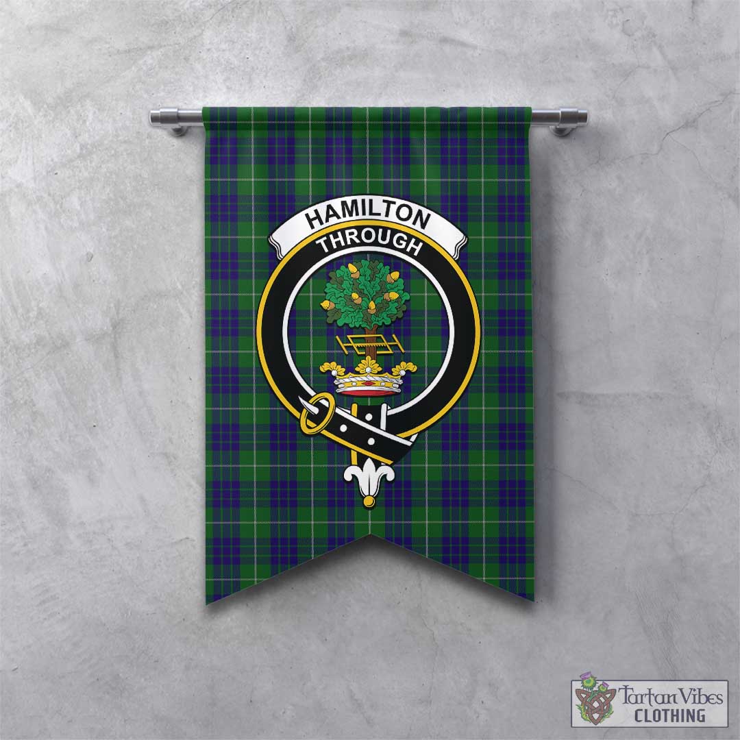 Tartan Vibes Clothing Hamilton Green Hunting Tartan Gonfalon, Tartan Banner with Family Crest