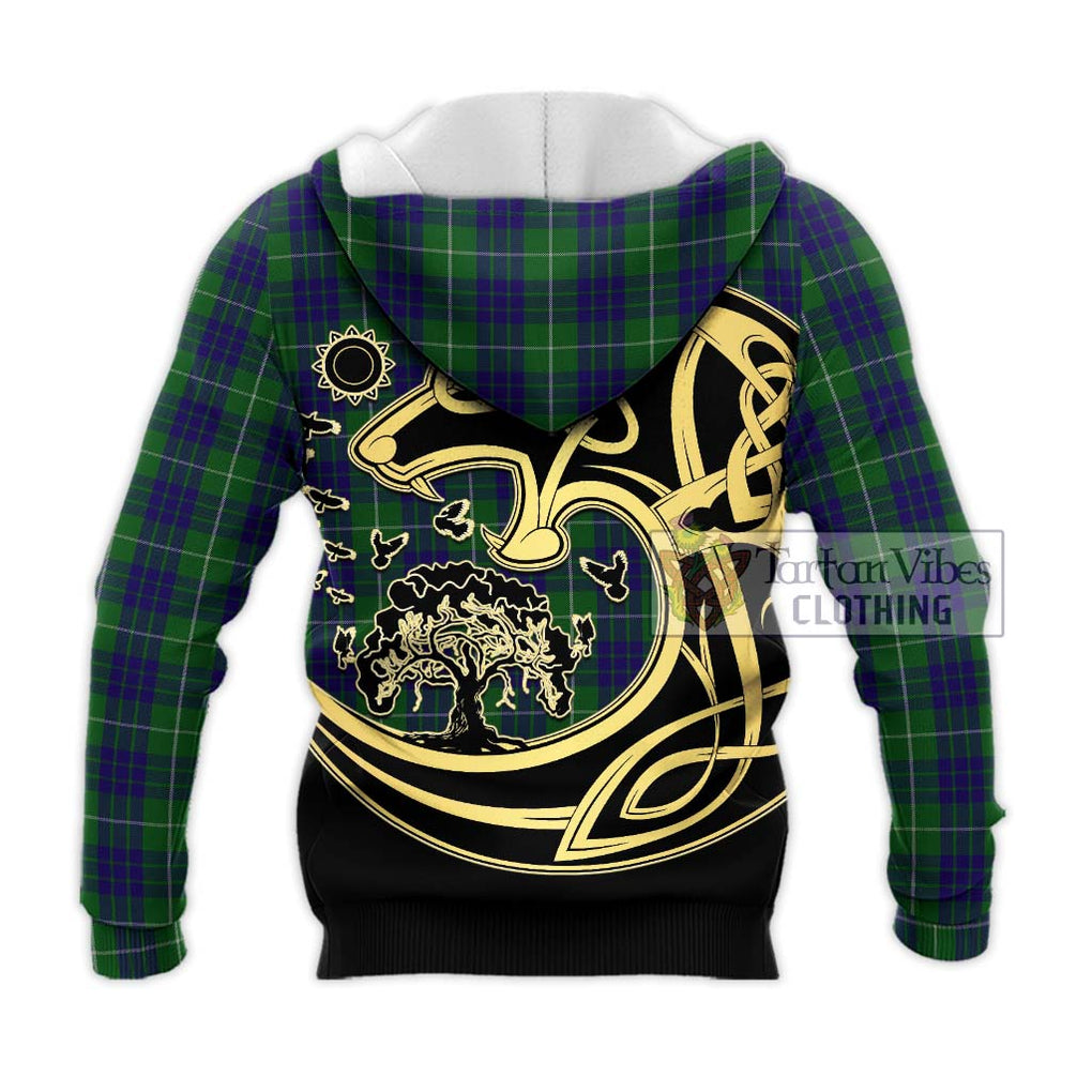 Hamilton Green Hunting Tartan Knitted Hoodie with Family Crest Celtic Wolf Style - Tartan Vibes Clothing