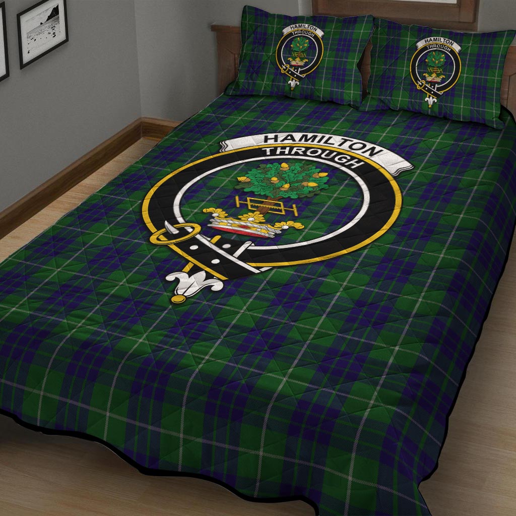 Hamilton Green Hunting Tartan Quilt Bed Set with Family Crest - Tartan Vibes Clothing