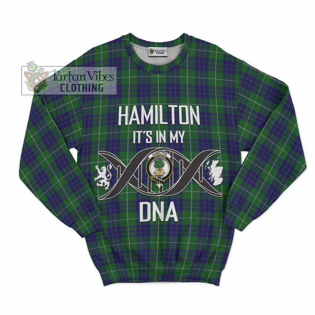 Hamilton Green Hunting Tartan Sweatshirt with Family Crest DNA In Me Style - Tartanvibesclothing Shop