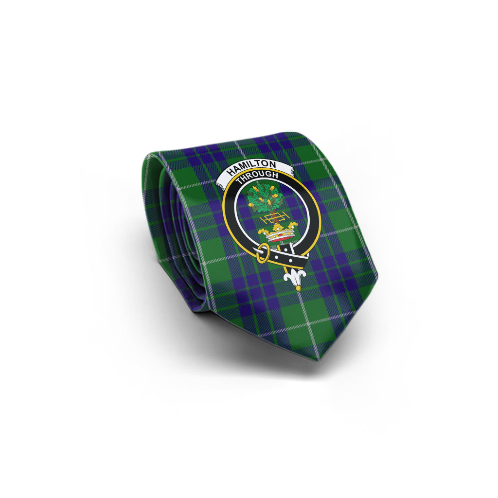 Hamilton Green Hunting Tartan Classic Necktie with Family Crest - Tartan Vibes Clothing