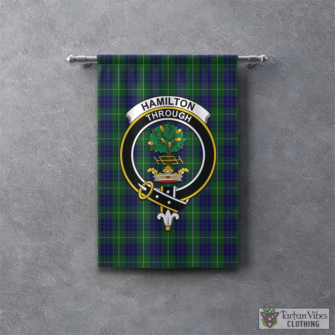 Tartan Vibes Clothing Hamilton Green Hunting Tartan Gonfalon, Tartan Banner with Family Crest