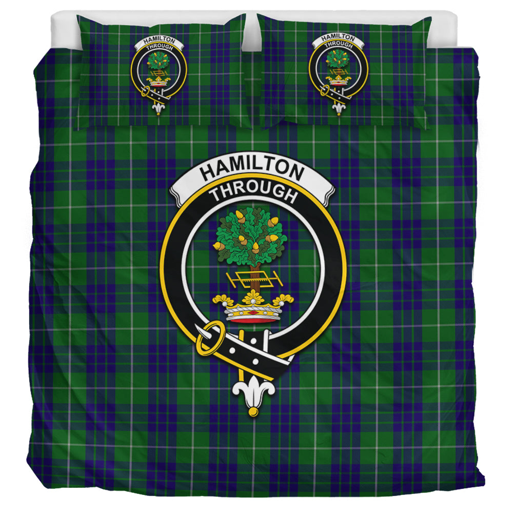 Hamilton Green Hunting Tartan Bedding Set with Family Crest UK Bedding Set UK Super King 104*94 inch - Tartan Vibes Clothing