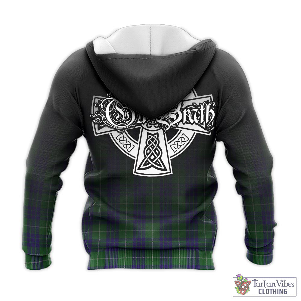 Tartan Vibes Clothing Hamilton Green Hunting Tartan Knitted Hoodie Featuring Alba Gu Brath Family Crest Celtic Inspired