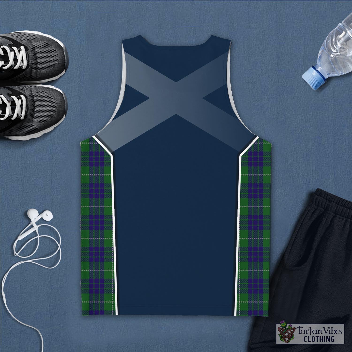 Tartan Vibes Clothing Hamilton Green Hunting Tartan Men's Tanks Top with Family Crest and Scottish Thistle Vibes Sport Style