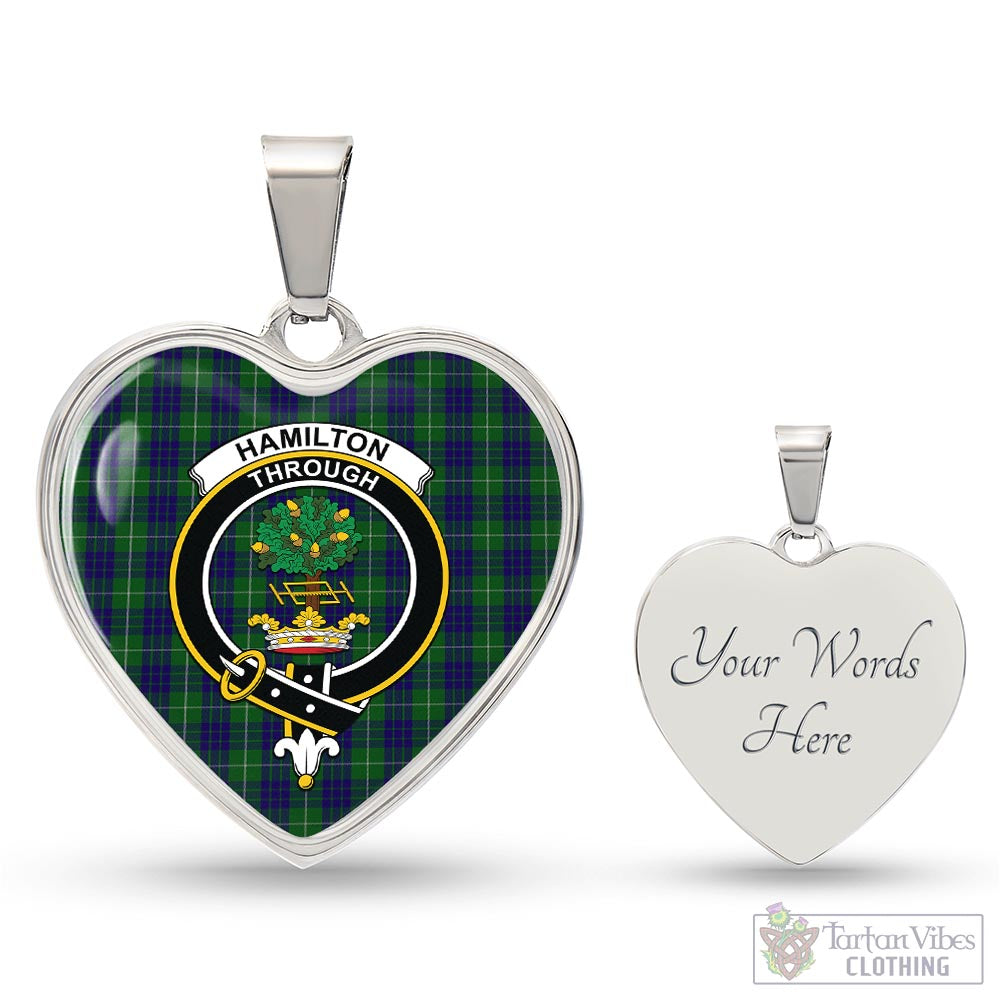 Tartan Vibes Clothing Hamilton Green Hunting Tartan Heart Necklace with Family Crest